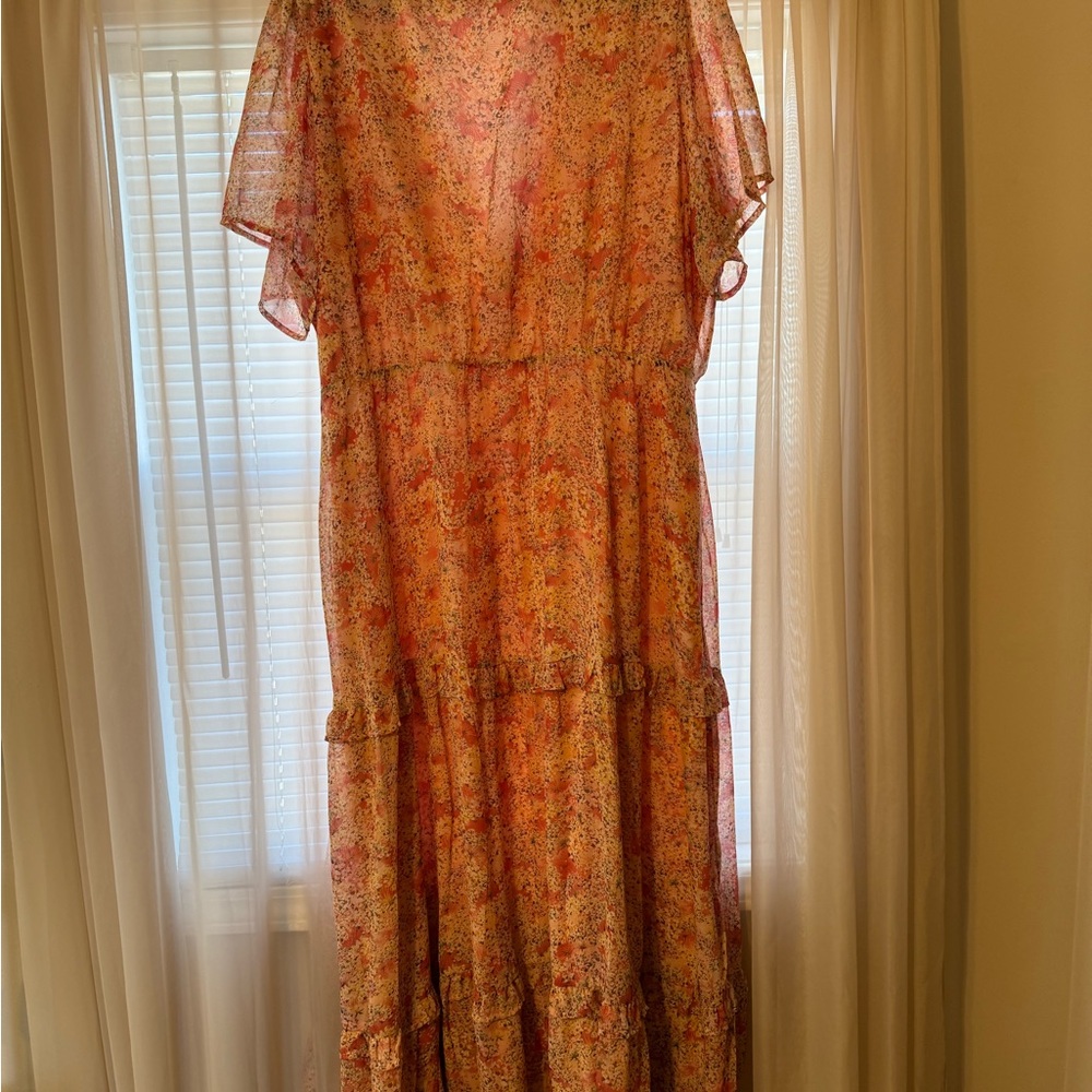 Baltic Born Coral Floral Ruffle V-Neck Maxi Dress - Picture 2 of 5